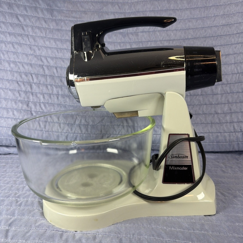 Vintage Sunbeam Mixmaster Stand Mixer 12 Speed Dual w/ Glass Bowl Works